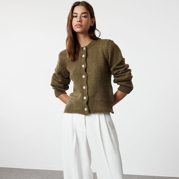 Remain | Cropped Ribbed Sweater Pearl Buttons Brown | Size ??? Women's - Picture 11 of 15